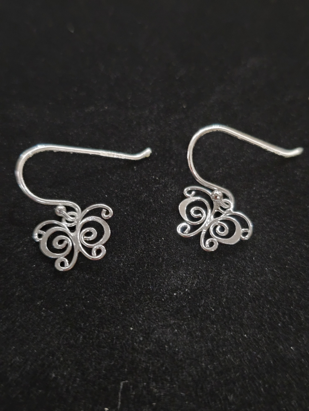 Silver Butterfly Swirl Drop Earrings